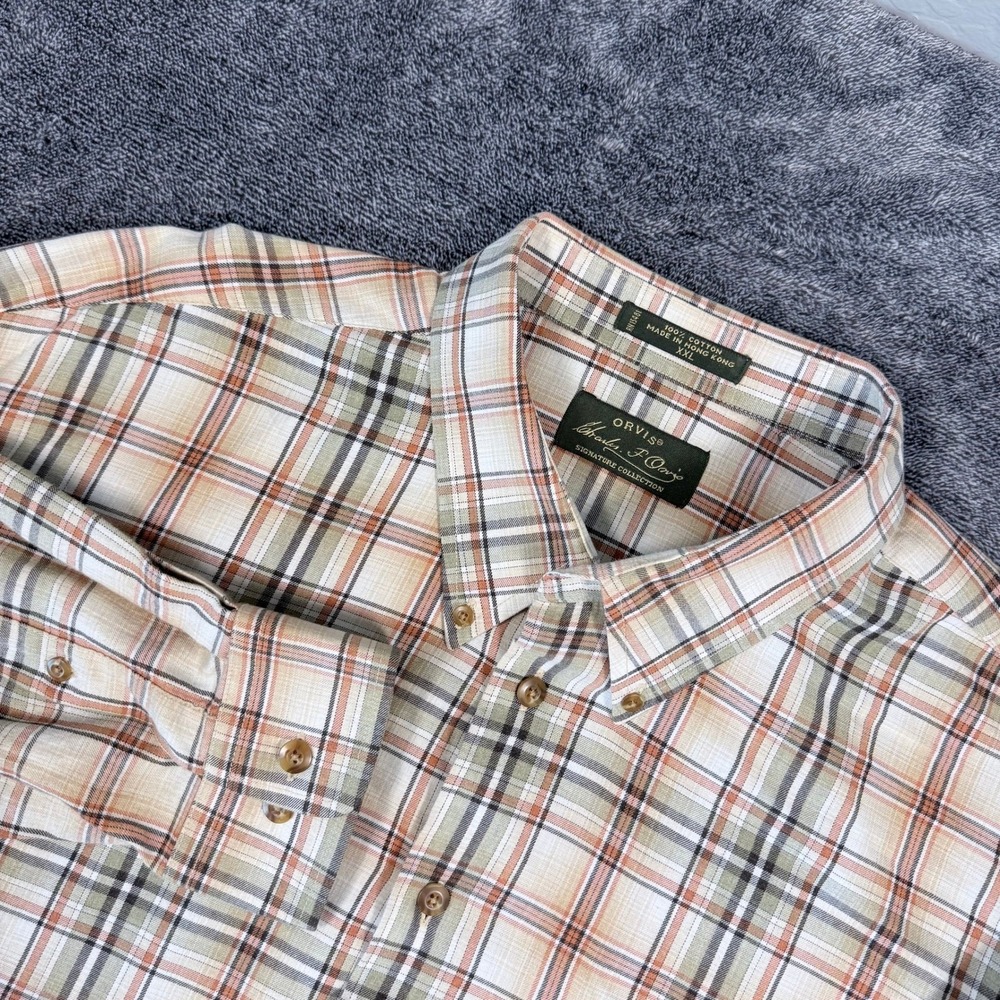 Orvis Charles F Orvis Signature Plaid Button Down Shirt Mens XXL Tan Orange